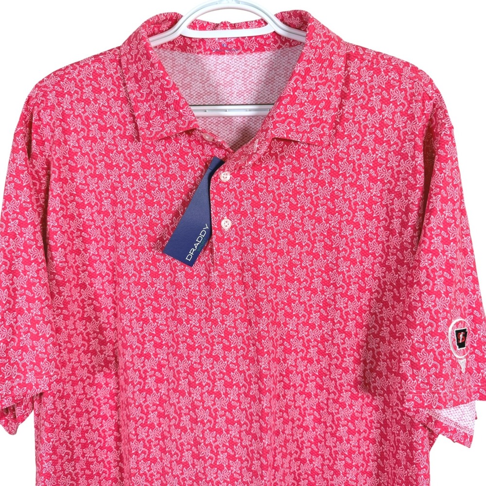 NEW B. Draddy Sport Cool Casner Polo Golf Shirt XL Ransom Red Floral Leaf $120